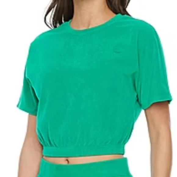NWT Juicy Couture Top Terrycloth Crewneck Green Cropped Large - Picture 2 of 9